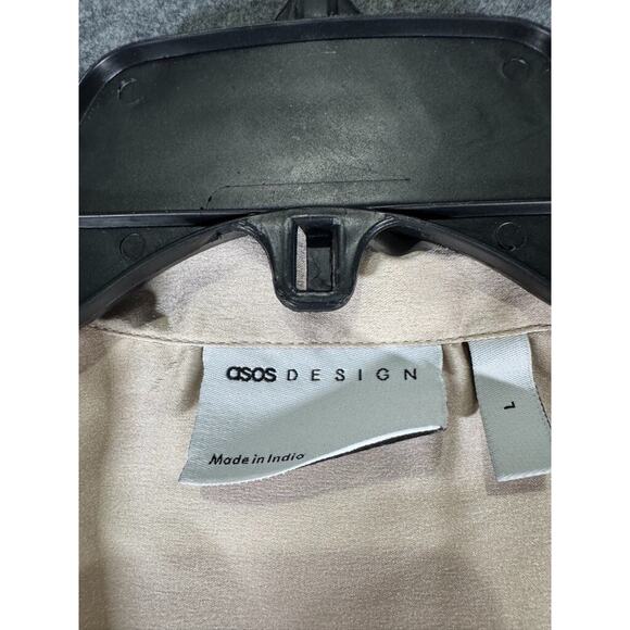 Asos Design Blouse Women Large Gold Short Sleeve Collar Satin Button Front Caree - Picture 2 of 7